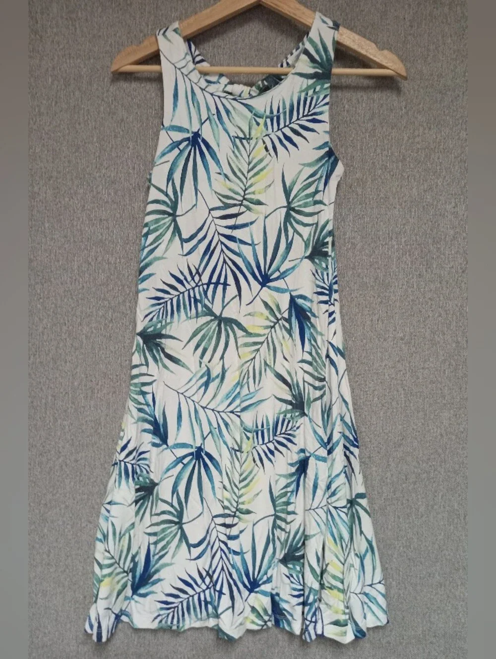 Sigrid Olsen White Maxi Dress with Blue and Green Palm Print